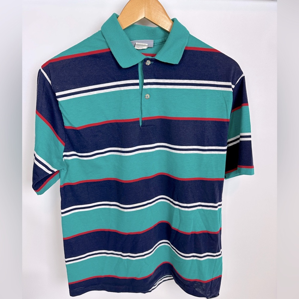 $4/25 - Vintage Great Northwest Sportswear Striped Polo Teal Navy Red Men’s L
